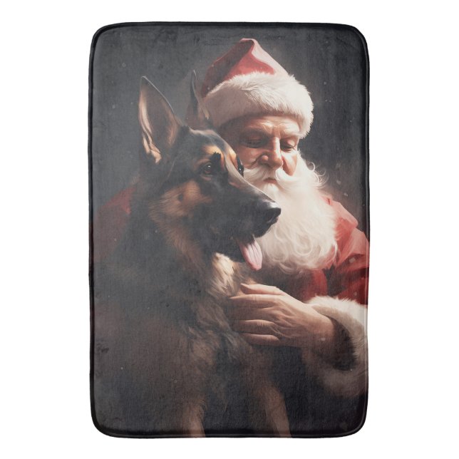 Tapete De Banheiro German shepherd com Papai Noel Natal Festivo (Frente Vertical)