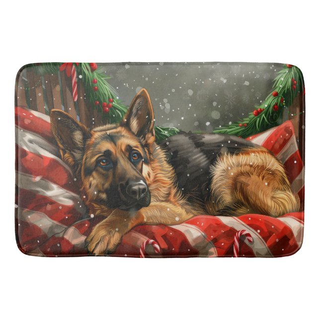 Tapete De Banheiro German shepherd Natal Festivo (Frente)