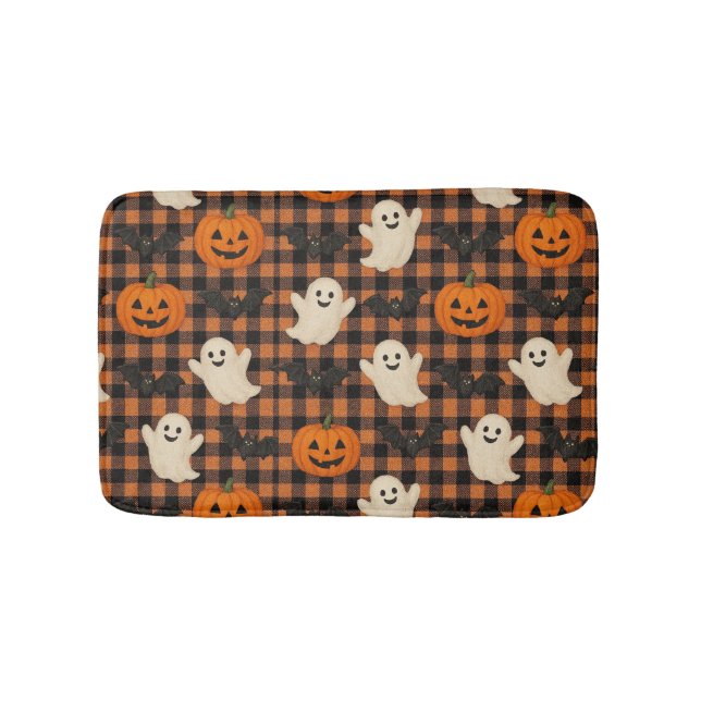 Tapete De Banheiro Gingham, morcegos de abóbora-fantasma (frente)