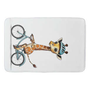 Tapete De Banheiro Girafa Andando Bicicleta - Arte Lápis Desenhada à