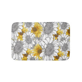 Tapete De Banheiro Girassóis Amarelo e Preto e Branco