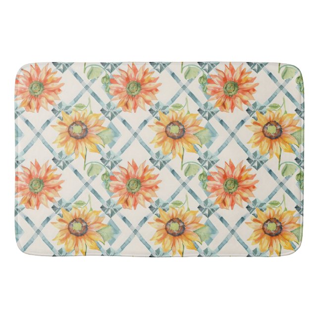 Tapete De Banheiro Girassóis Flores Modernas de Aquarela (Frente)
