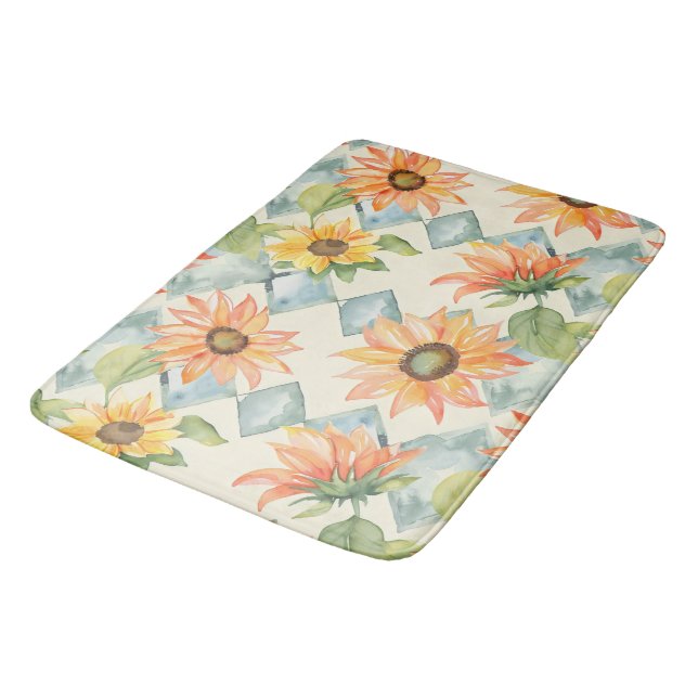 Tapete De Banheiro Girassóis Padrão floral de aquarela (Angulado)