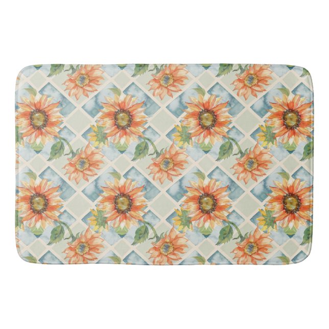 Tapete De Banheiro Girassóis Padrão floral de aquarela (Frente)