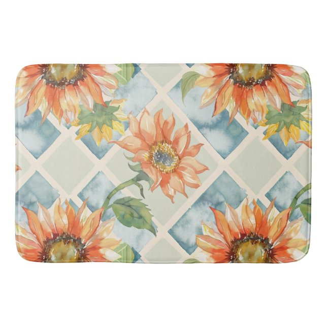 Tapete De Banheiro Girassóis Padrão floral de aquarela (Frente)