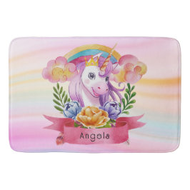 Tapete De Banheiro Girls Cute Purple Unicorn Rainbow Nome Personaliza