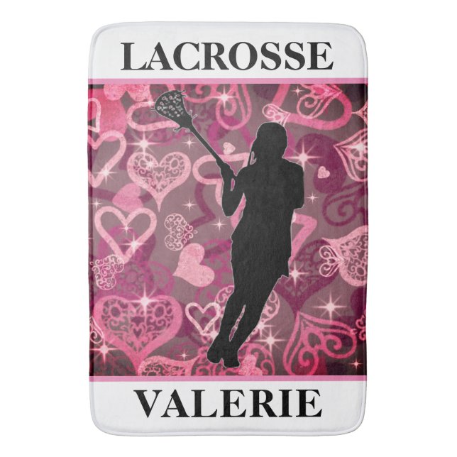 Tapete De Banheiro Girls Lacrosse Flutuante Rosa Hearts (Frente Vertical)