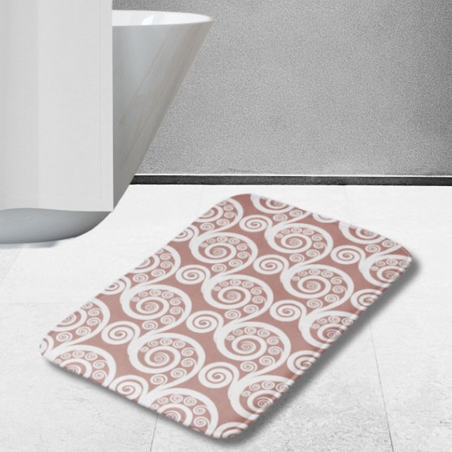 Tapete De Banheiro Girly Rosy-White Fern Leaf Curls (Girly Rosy-White Botanical Fern Leaf Curls Swirls Bath Mat)