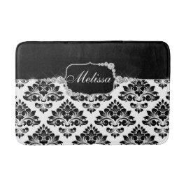 Tapete De Banheiro Glam Elegante Black White Damask Diamantes Bath Ma