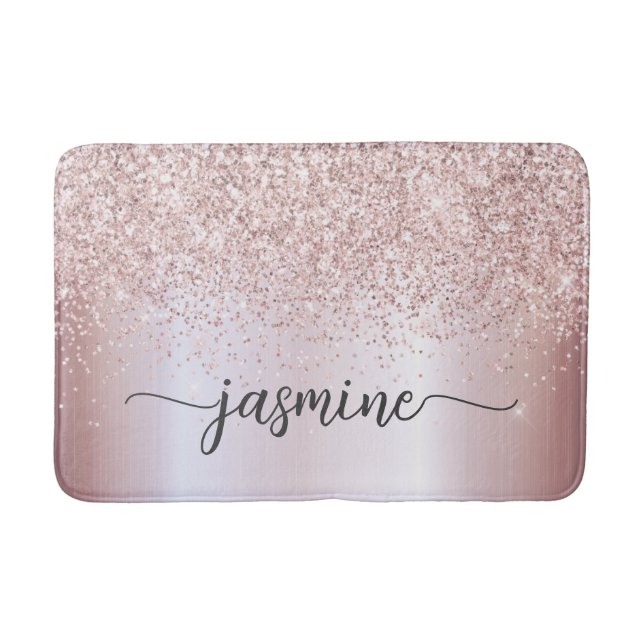 Tapete De Banheiro Glam Rosa Dourado Glitter Monograma Tipografia Ban (Frente)