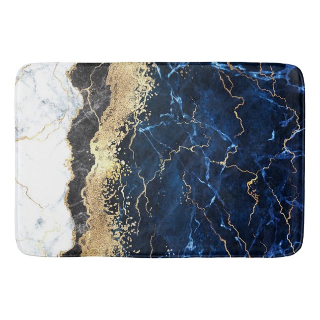 Tapete De Banheiro Glama Branco Azul Preto (Frente)