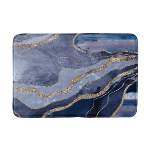 Tapete De Banheiro Glama Dourado de Agitação Marble Azul #1