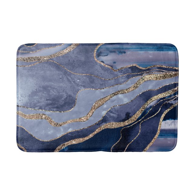 Tapete De Banheiro Glama Dourado de Agitação Marble Azul #1  (Frente)