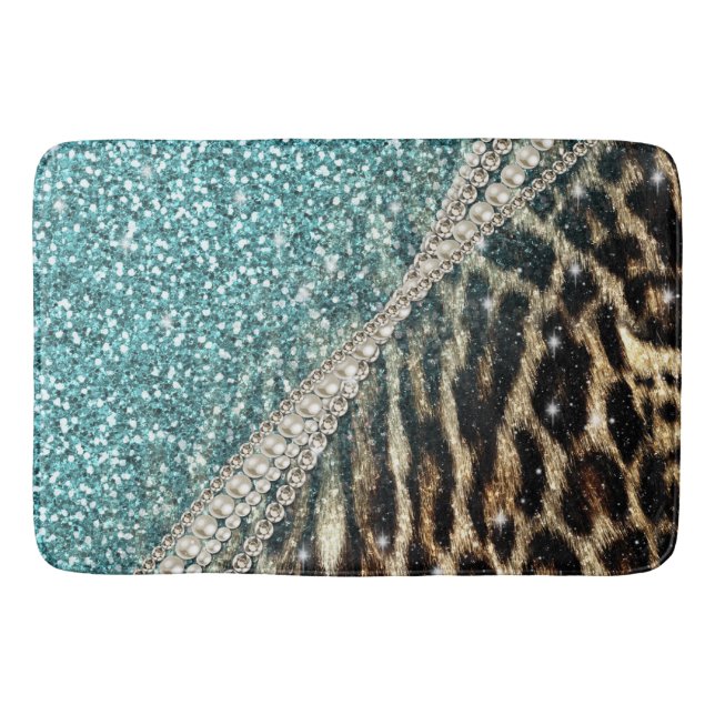 Tapete De Banheiro Glitter Azul de Impressão de Leopardo Menino (Frente)