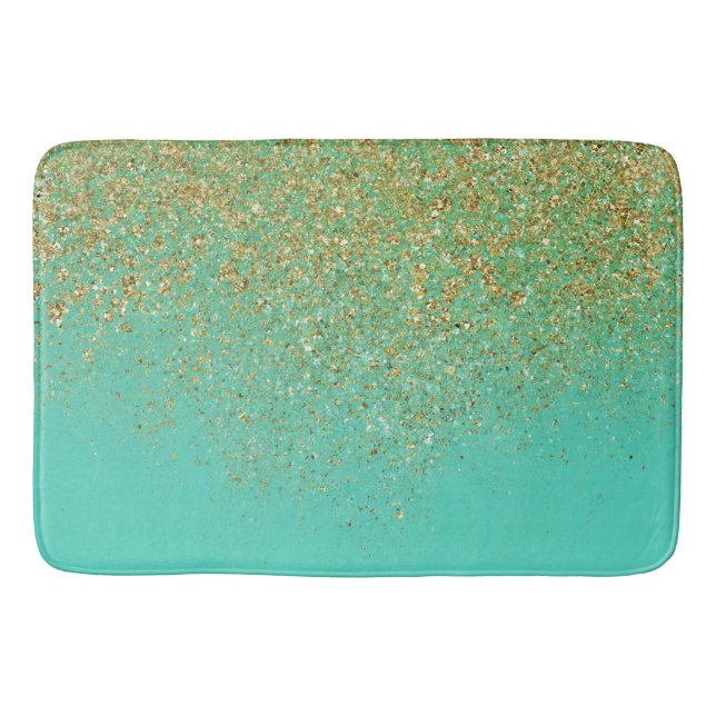 Tapete De Banheiro Glitter Dourado Cascata & Água Teal Glam na Moda (Frente)