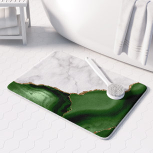 Tapete De Banheiro Glitter Dourado de Agitação Verde Caçadora de Marb