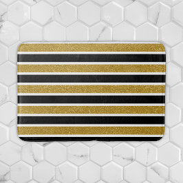 Tapete De Banheiro Glitter Dourado Elegante Black White Strips Bath M