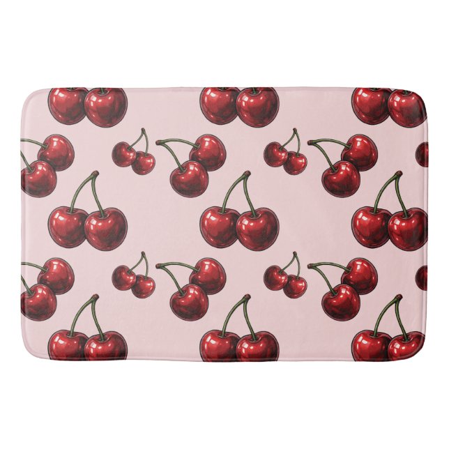 Tapete De Banheiro Glossy Red Cherries - Glama Retro Rosa Rosa (Frente)