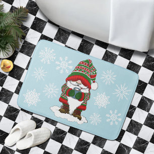 Tapete De Banheiro Gnomo de Natal Aconchegante Vermelho Verde Inverno