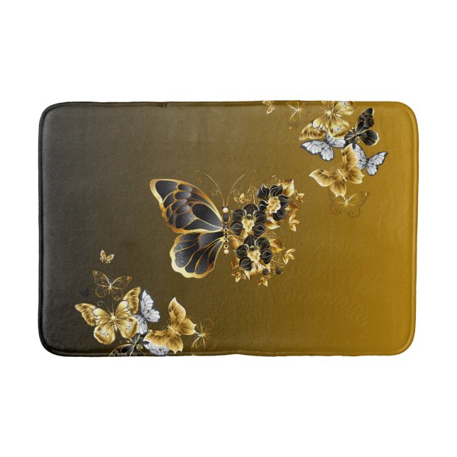 Tapete De Banheiro Gold and Black Butterfly Floral Art (Frente)