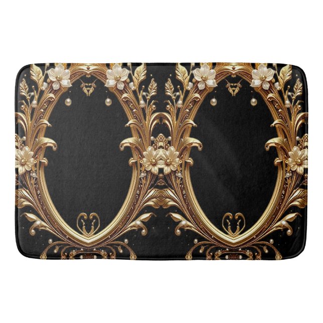 Tapete De Banheiro Golden Floral Ornate Bath Mat (Frente)