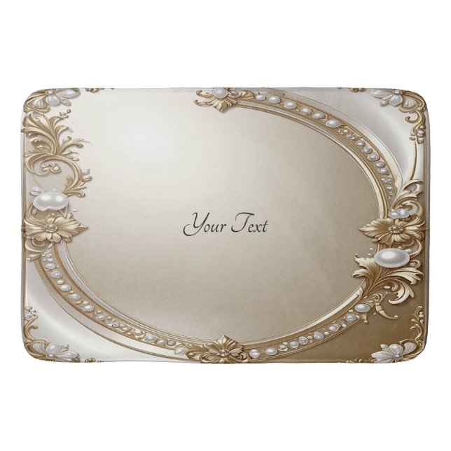 Tapete De Banheiro Golden Ornate Frame with Pearls Bath Mat (Frente)