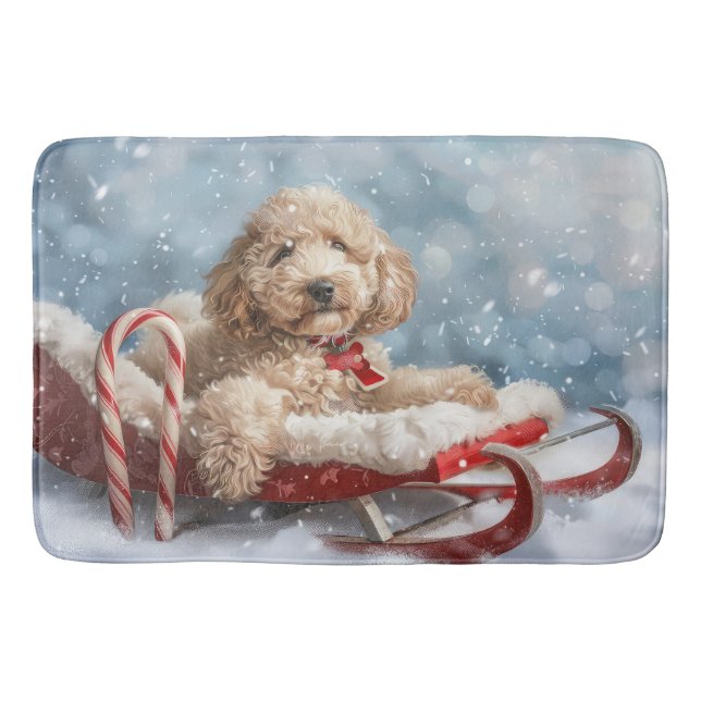 Tapete De Banheiro Goldendoodle Cachorro Natal Festivo (Frente)