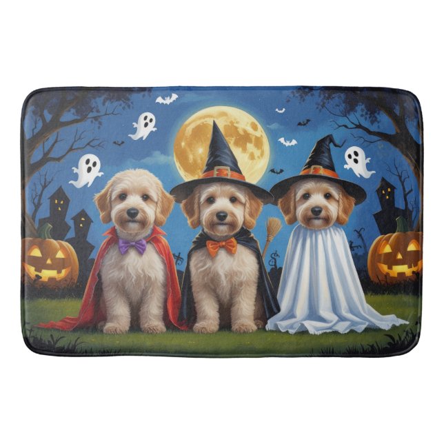 Tapete De Banheiro Goldendoodle Cães Pumpkin Halloween Engraçado (Frente)