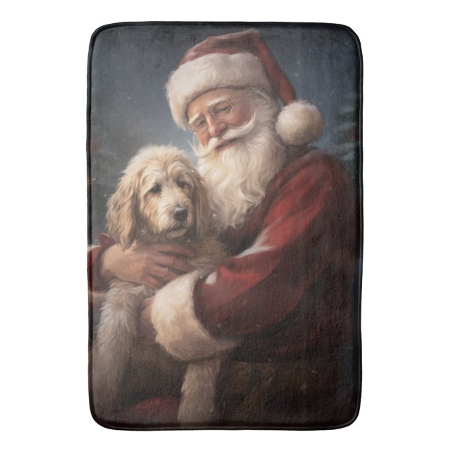 Tapete De Banheiro Goldendoodle com Papai Noel Natal Festivo (Frente Vertical)