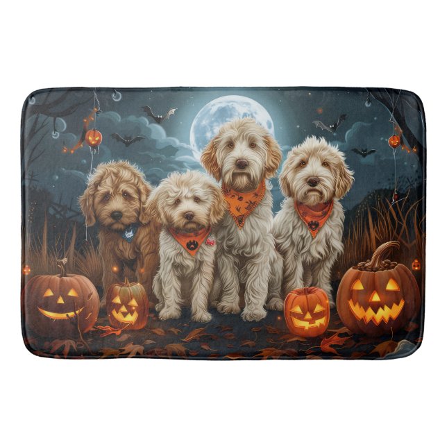 Tapete De Banheiro Goldendoodle Halloween Spooky (Frente)