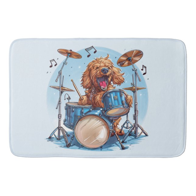 Tapete De Banheiro Goldendoodle Tocando Bateria (Frente)
