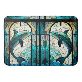Tapete De Banheiro Golfinho Branco Azul Teal Aspecto do Vidro Estreit