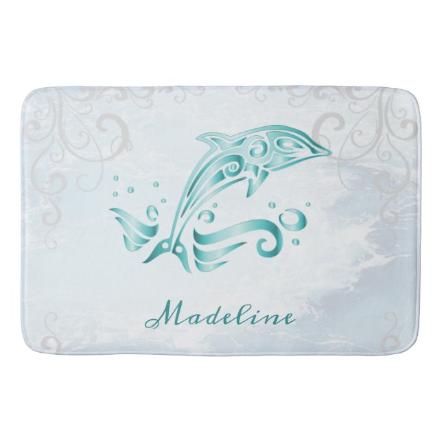 Tapete De Banheiro Golfinho Teal Personalizado Bath Mat (Frente)