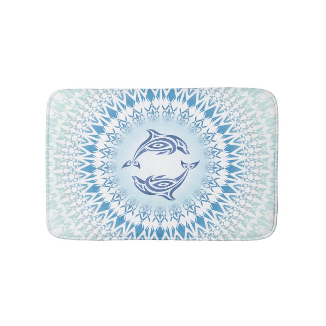 Tapete De Banheiro Golfinhos Mandala Azul Branco Marítimo (frente)