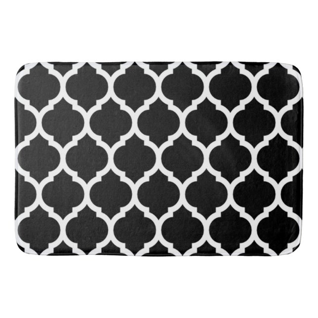 Tapete De Banheiro Gorgeous Black White Quatrefoil Padrão Marroquino- (Frente)