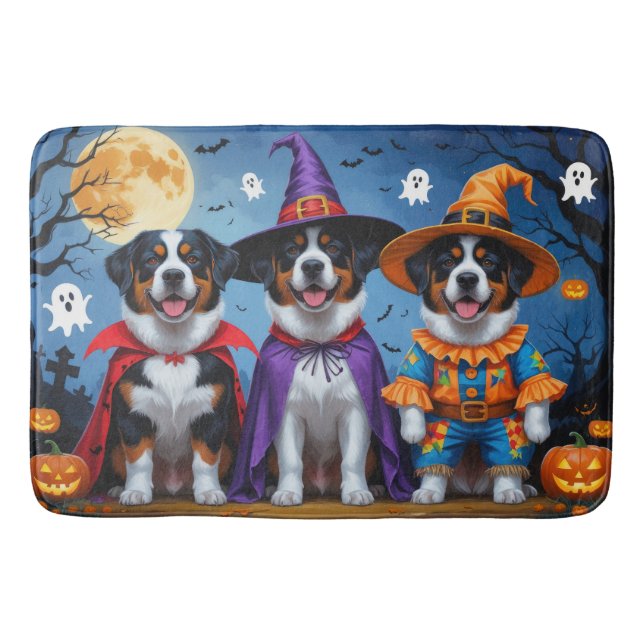 Tapete De Banheiro Grande Cachorro Suíço Pumpkin Halloween Engraçado