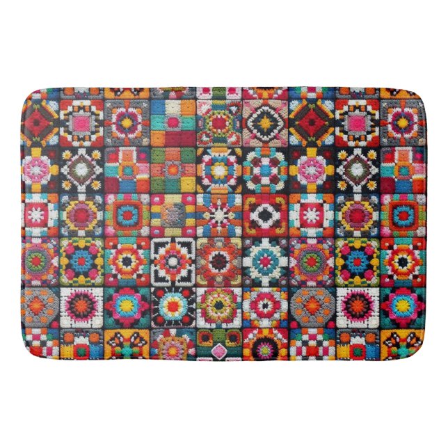 Tapete De Banheiro Granny Squares Crochet Patterno Impressão (Frente)
