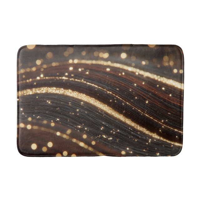 Tapete De Banheiro Grãos de madeira de noz-escura com rios Dourados e (Frente)