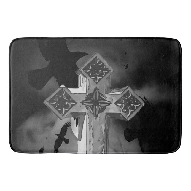 Tapete De Banheiro GraveYard Gothic Cross Luado com Corvos (Frente)