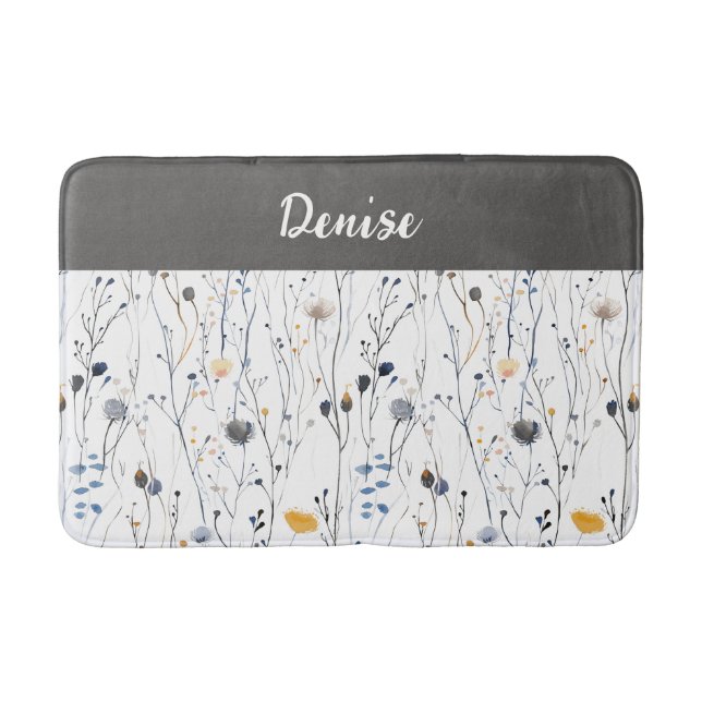 Tapete De Banheiro Gray Blue Watercolor Wildflower Monogram  (Frente)