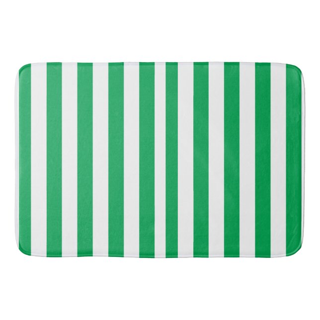 Tapete De Banheiro Green and White Cabana Stripes  (Frente)