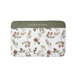 Tapete De Banheiro Green Burgundy Wildflower Monogram Name