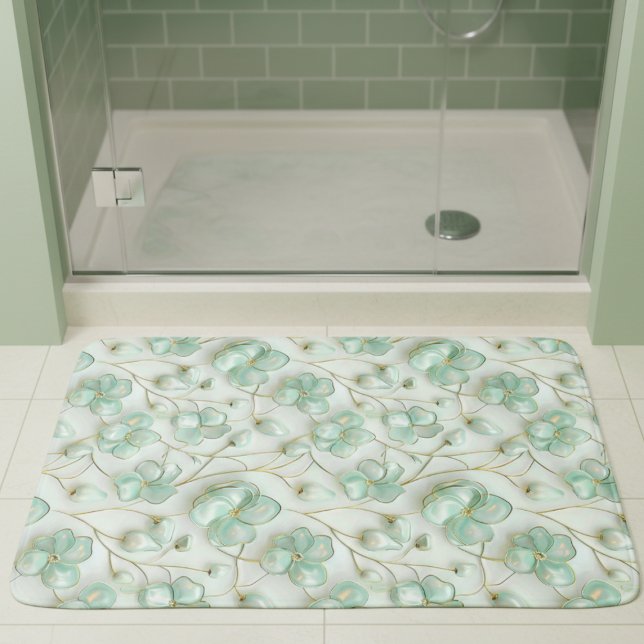 Tapete De Banheiro Green Gold Floral Bath Mat (elegant luxe glam gold green floral bathmat )