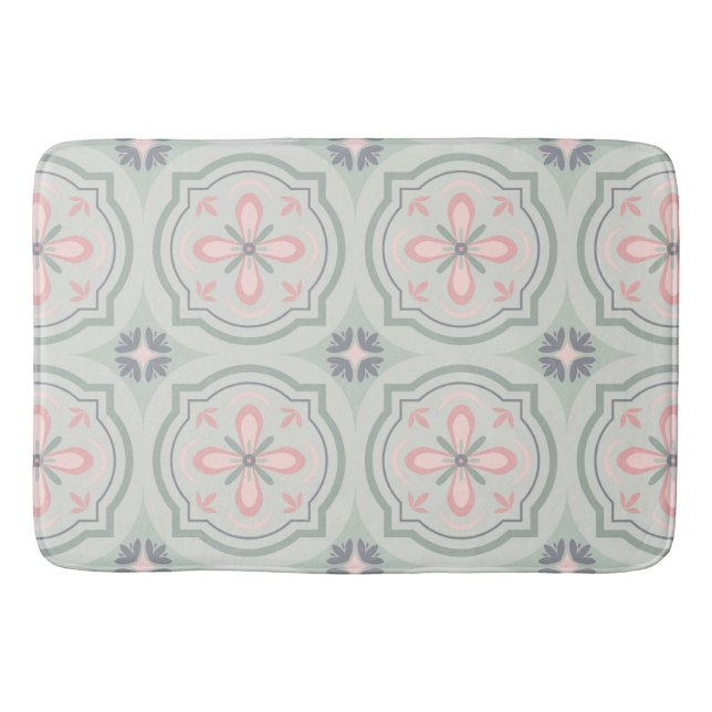 Tapete De Banheiro Green Pastel Floral Tiles (Frente)