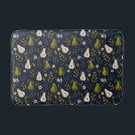Tapete De Banheiro Green Pear Watercolor Pattern on Dark Blue<br><div class="desc">The pattern on this bath mat showcases beautifully hand-painted watercolor pears in lush green tones, surrounded by flowing leaves and subtle floral details. The deep navy background enhances the vibrancy of the artwork, creating a sophisticated botanical design that feels both organic and timeless.</div>