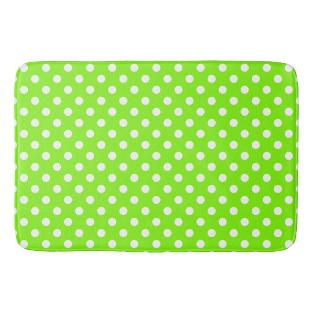 Tapete De Banheiro green, white and green polka dots  (Frente)