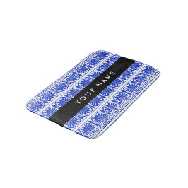 Tapete De Banheiro Grego Fret Arabesque Azul, Seu Nome, Personalize