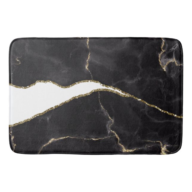 Tapete De Banheiro Grelha de Agato de Marble Dourado Preto (Frente)