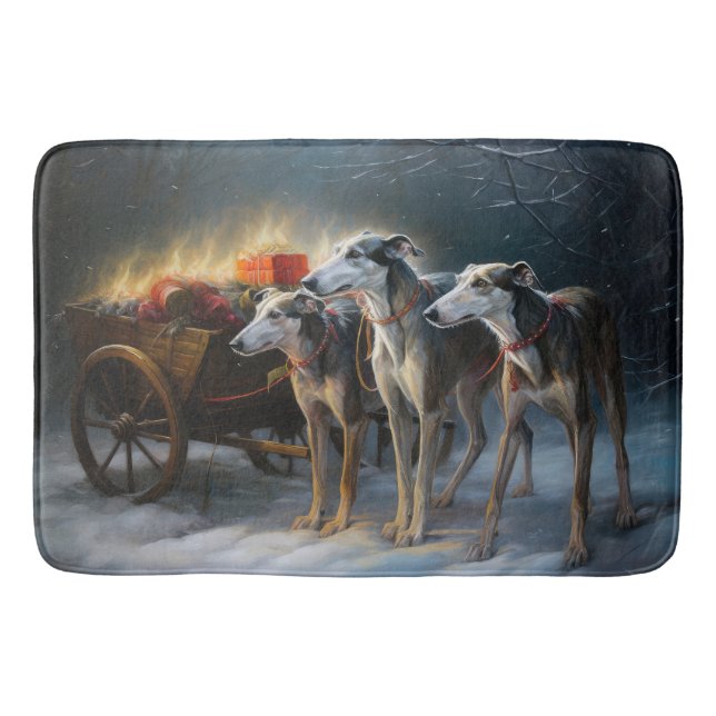 Tapete De Banheiro Greyhound Snowy Sleigh Decência de Natal (Frente)