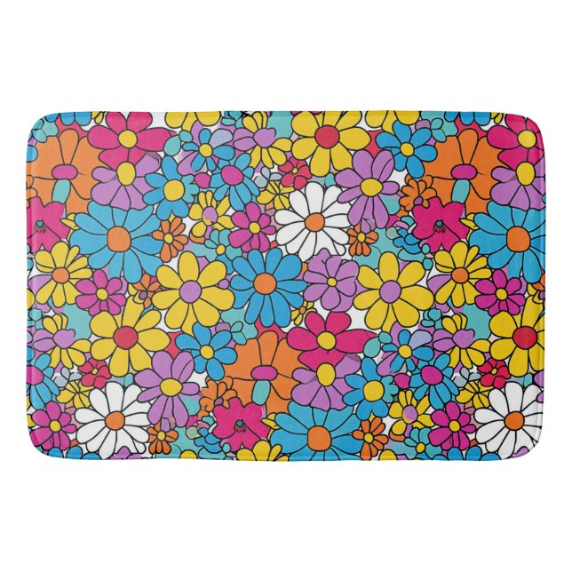 Tapete De Banheiro Groovy Flowers Doodle (Frente)
